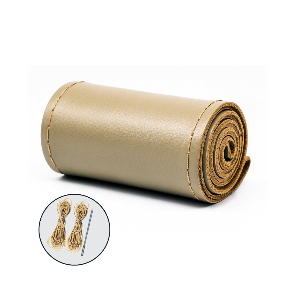 Maxpower (A-) 38Cm 15Inch Real Cowhide Genuine Leather Car Steering Wheel Braid Cover Beige