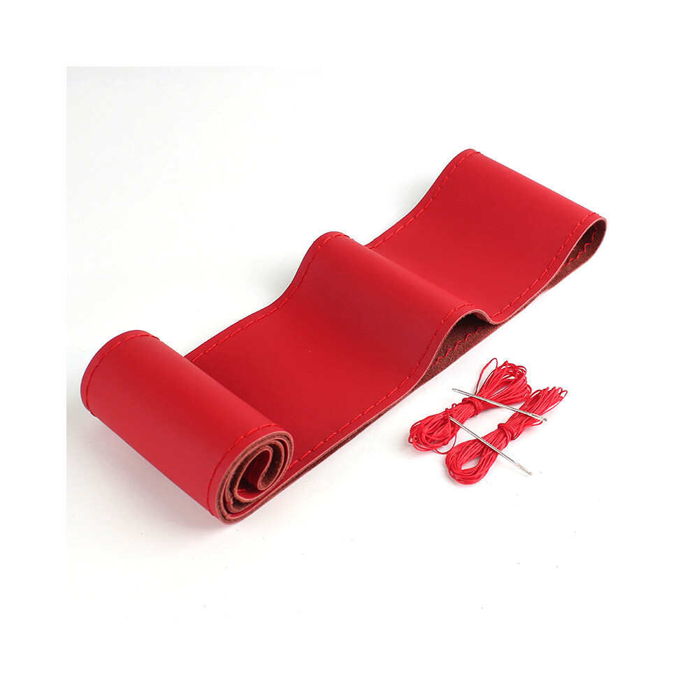 Maxpower (A-) 38Cm 15Inch Real Cowhide Genuine Leather Car Steering Wheel Braid Cover Red
