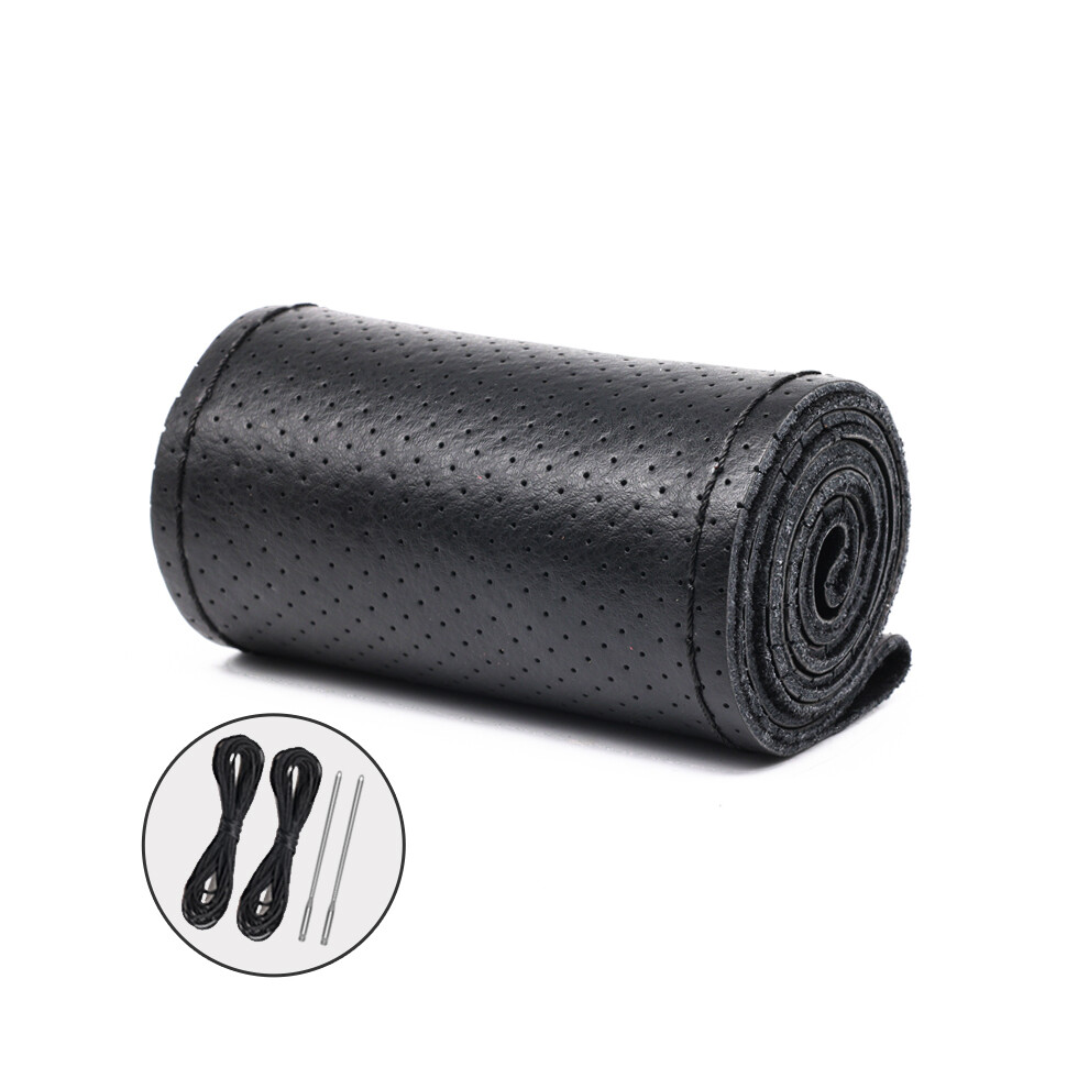 (B-BLACK-BLACK) 38cm 15inch Real cowhide Genuine Leather Car Steering Wheel Braid Cover-image-OPC-PDZNRXX-NEW