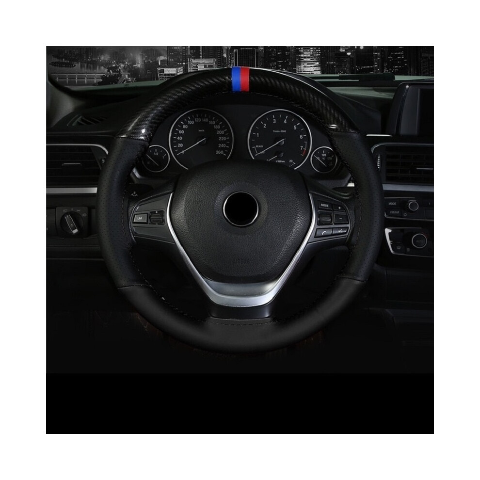 Maxpower ( Line) 38Cm 15 Inch Carbon Fiber Leather Steering Wheel Cover With Needle And Black