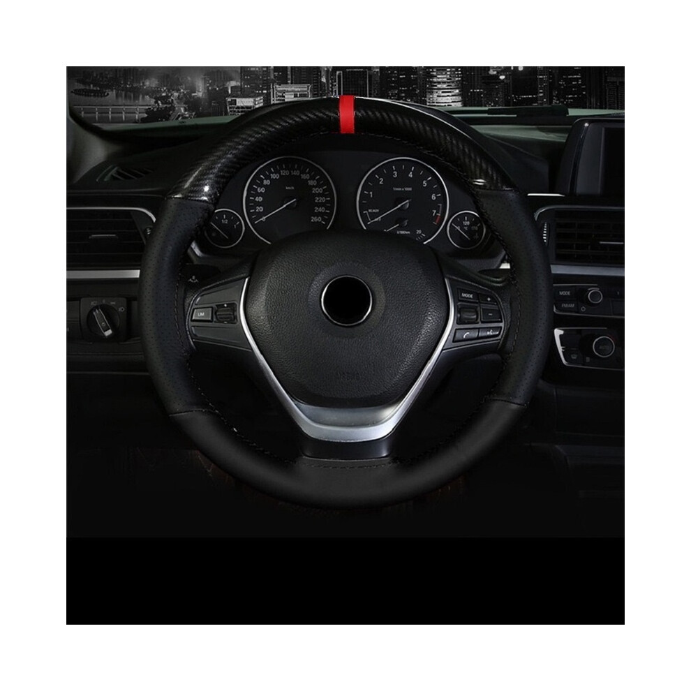Maxpower ( Line) 38Cm 15 Inch Carbon Fiber Leather Steering Wheel Cover With Needle And Black