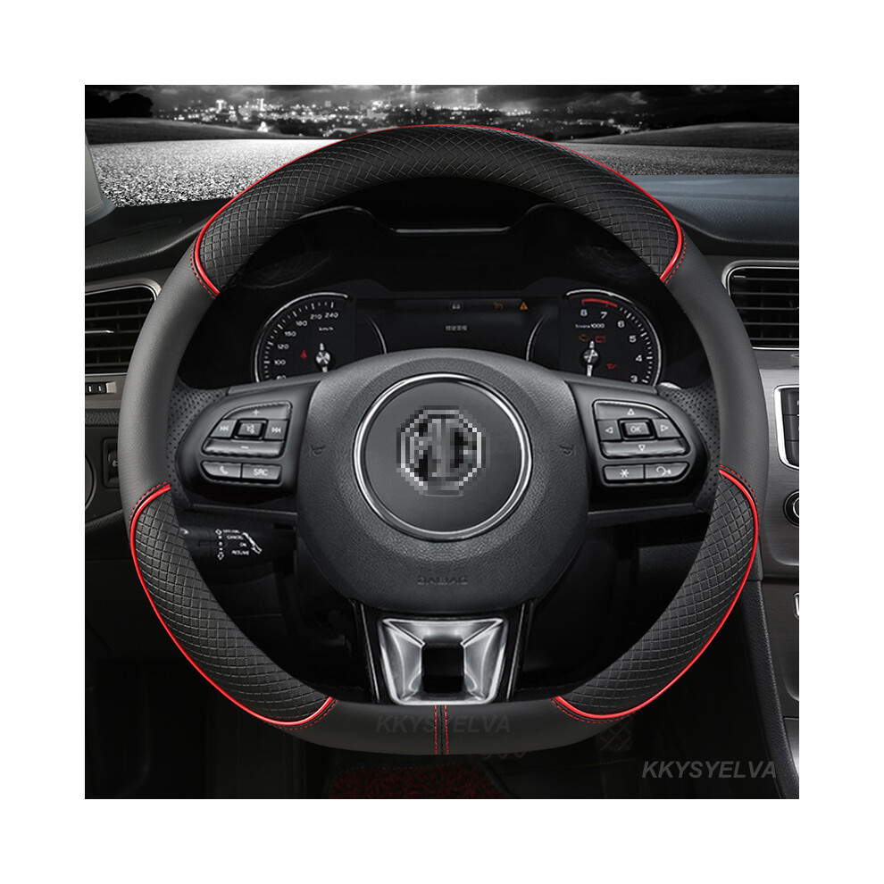 (RED D SHAPE) Microfiber Leather Car Steering Wheel Cover 38cm 15" For MG 3 5 6 HS ZS