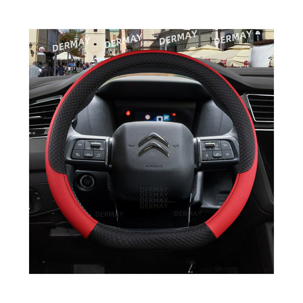 (Red) for Citroen C4 2021 2022 2023  Car Steering Wheel Cover PU Leather Non-slip