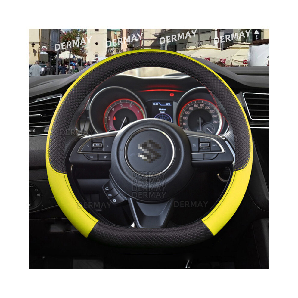 (D shape Yellow) for Suzuki Swift 2017 2018 2019 2020 2021  Car Steering Wheel Cover Microfiber