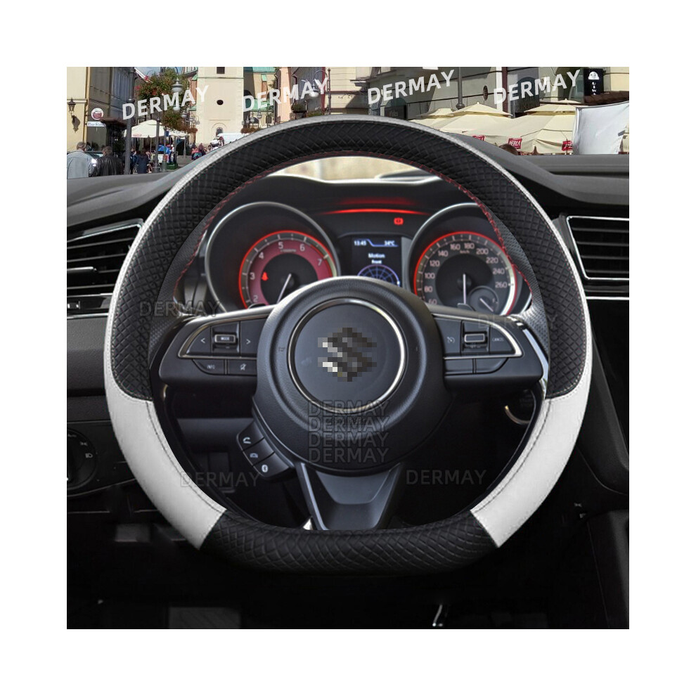 (D shape White) for Suzuki Swift 2017 2018 2019 2020 2021  Car Steering Wheel Cover Microfiber