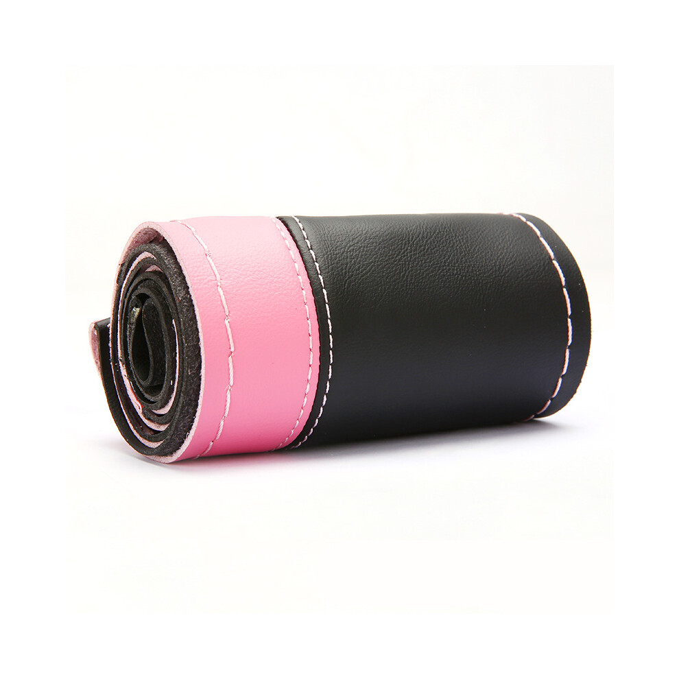 (Pink) Diy Steering Wheel Cover Soft Anti Slip Leather Cowhide Braid With Needle Pink 8293669630868