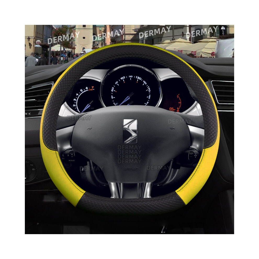 (D shape Yellow) for Citroen DS3 DS 3 Racing Cabrio Car Steering Wheel Cover PU Leather