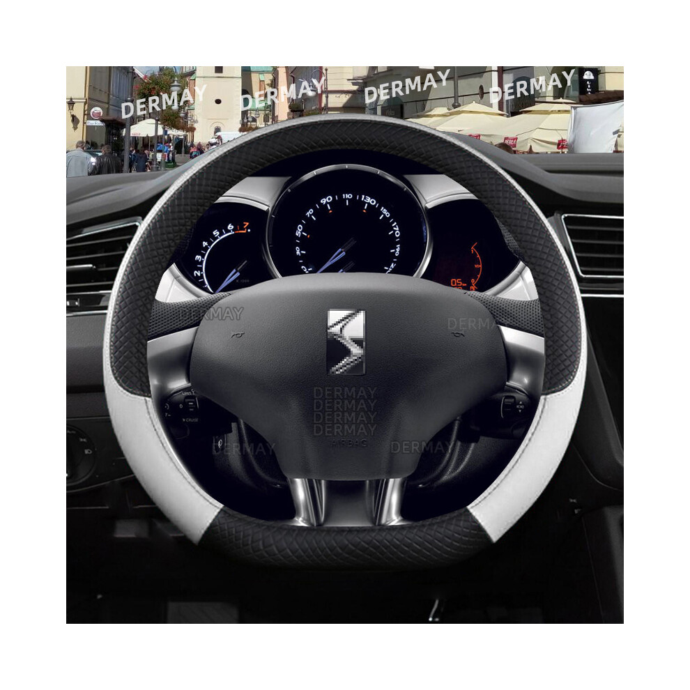 (D shape White) for Citroen DS3 DS 3 Racing Cabrio Car Steering Wheel Cover PU Leather