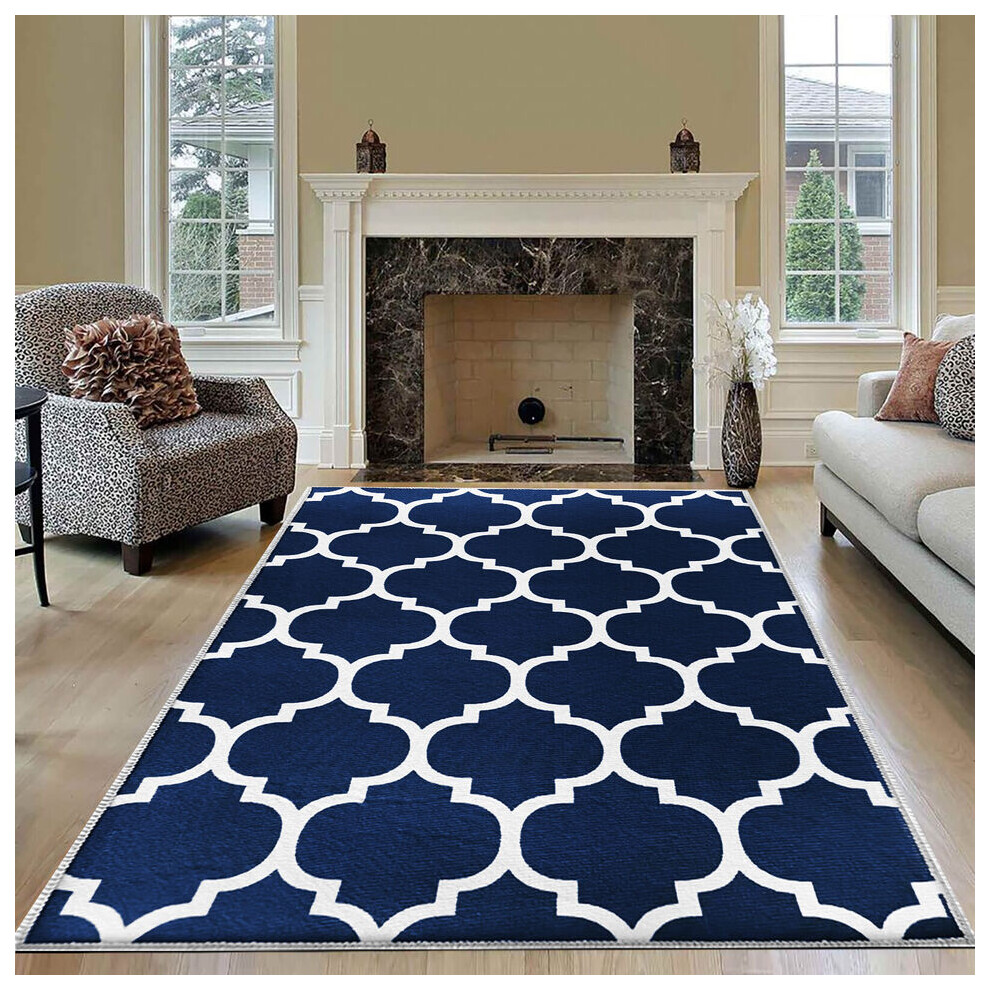 (120 x 170 cm (4 ft x 4 ft 9 in), Ava Blue Navy) Non Slip Modern Rugs Living Room Area Rugs Runner & Door Mats