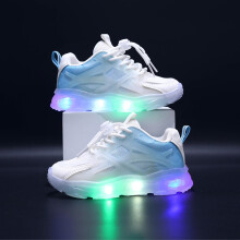 (White, UK 9) Mesh Kids Girls Shoes LED Light Shoes Trainers UK
