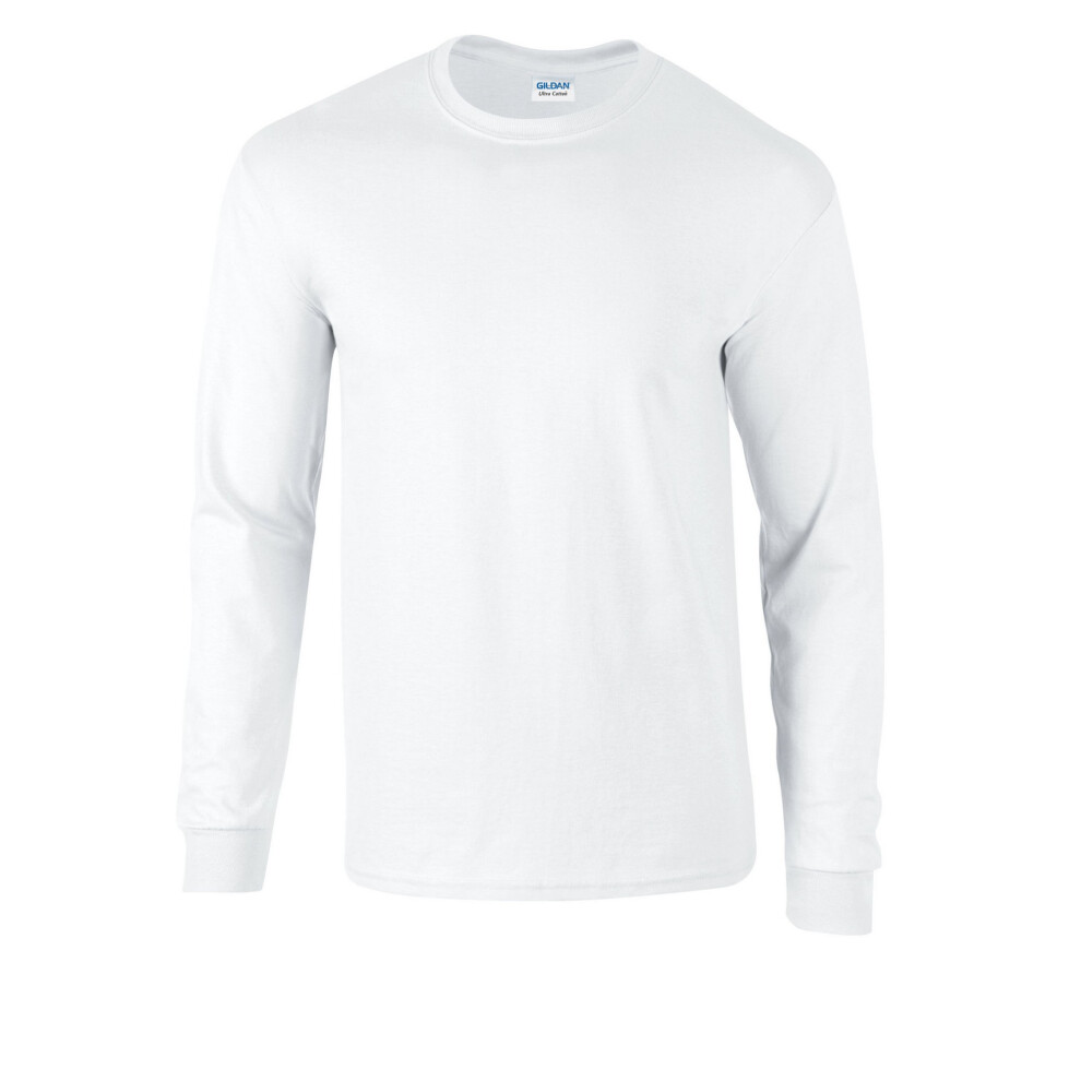 (M, White) Gildan Mens Long Sleeve Hammer Shirt