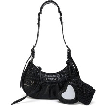 (blank) Shoulder Bags for Women, Y2K Crocodile Effect Retro Faux Leather Classic Clutch, PU Leather Bag Purse for Travel Work. (Black, Medium)