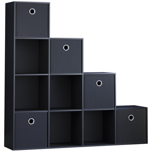 Vida Designs (Black, Black) Durham 10 Cube Staircase Shelf Drawer + 5 Baskets