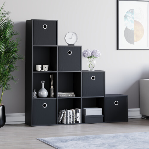 Vida Designs (Black, Black) Durham 10 Cube Staircase Shelf Drawer + 5 Baskets 2