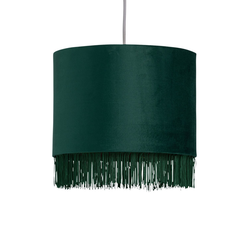 Tassel - Dark Green Velvet with Gold Inner Easy Fit 25cm Pendant Shade