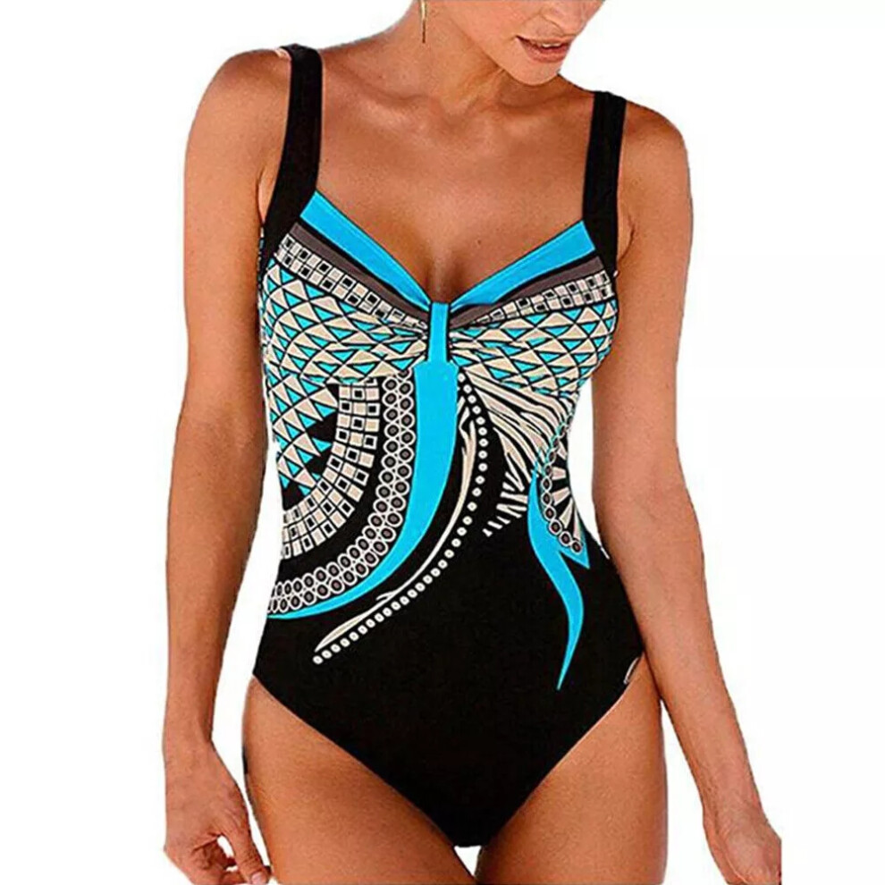 (Blue, 2XL = UK 16) Womens Ladies Tummy Control Monokini Bikini Swimming Costume Swimsuit Swimwear>