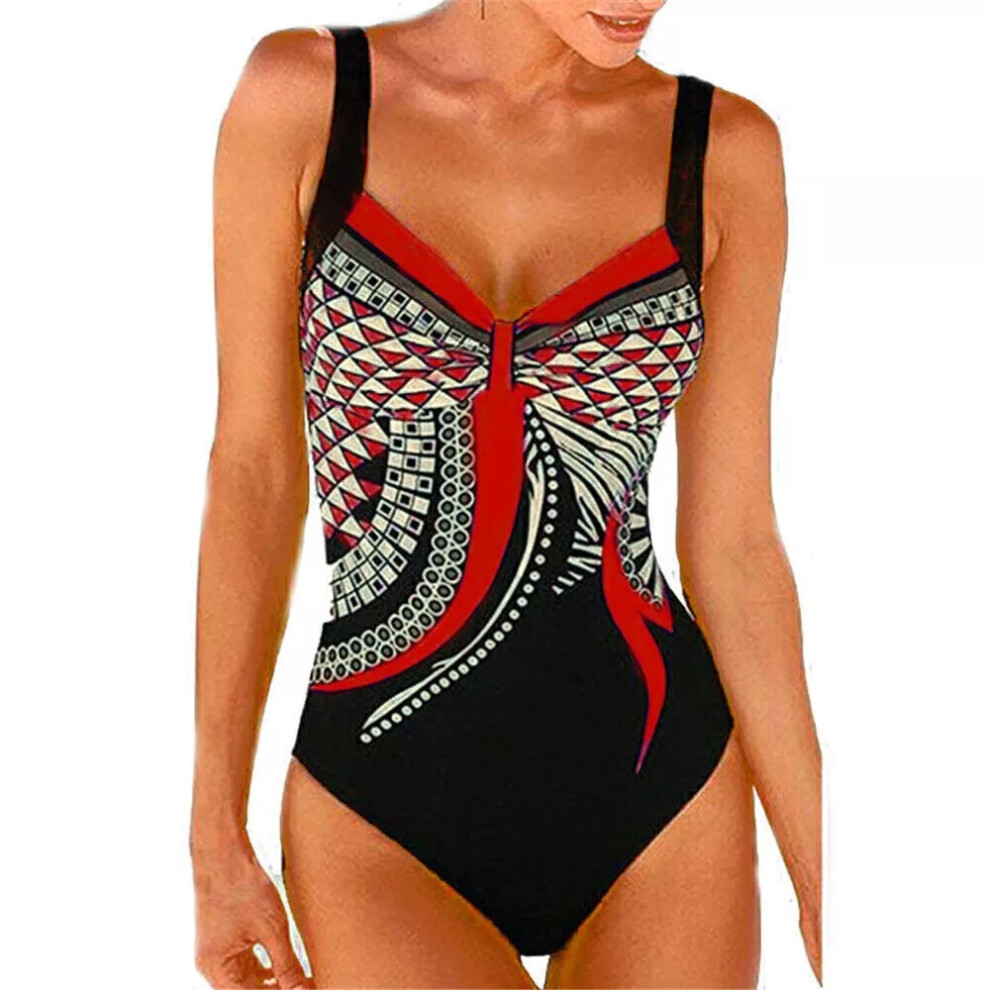 (Red, 2XL = UK 16) Womens Ladies Tummy Control Monokini Bikini Swimming Costume Swimsuit Swimwear>