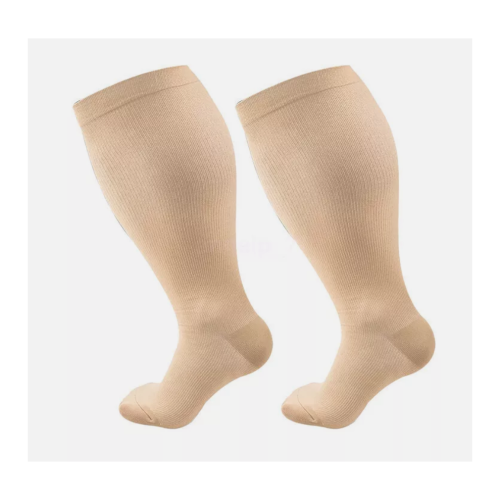 (Skin, 7XL) 2XL-7XL Solid Color Plus Size Compression Socks