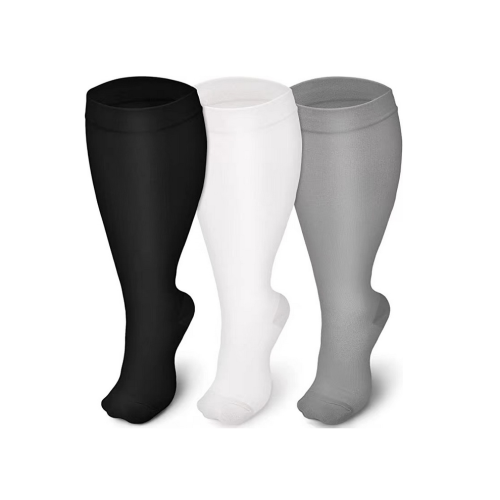 (Gray, 7XL) 2XL-7XL Solid Color Plus Size Compression Socks