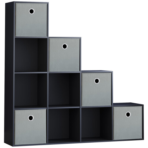Vida Designs (Black, Grey) Durham 10 Cube Staircase Shelf Drawer + 5 Baskets