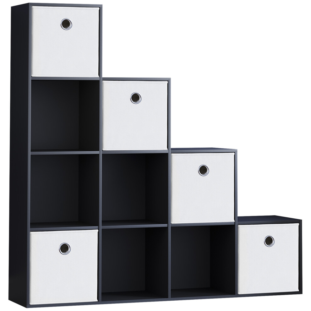 (Black, White) Durham 10 Cube Staircase Shelf Drawer + 5 Baskets