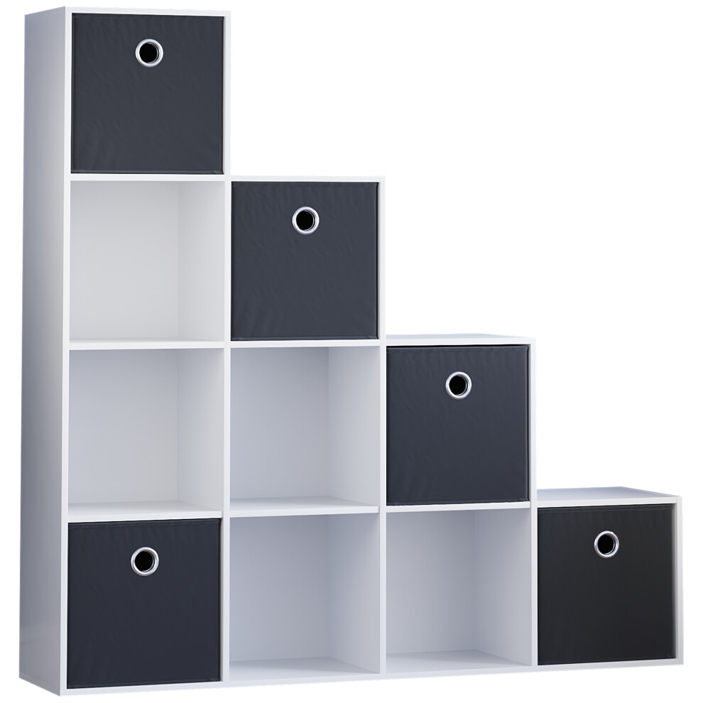 (White, Black) Durham 10 Cube Staircase Shelf Drawer + 5 Baskets