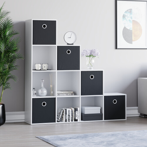 Vida Designs (White, Black) Durham 10 Cube Staircase Shelf Drawer + 5 Baskets 2