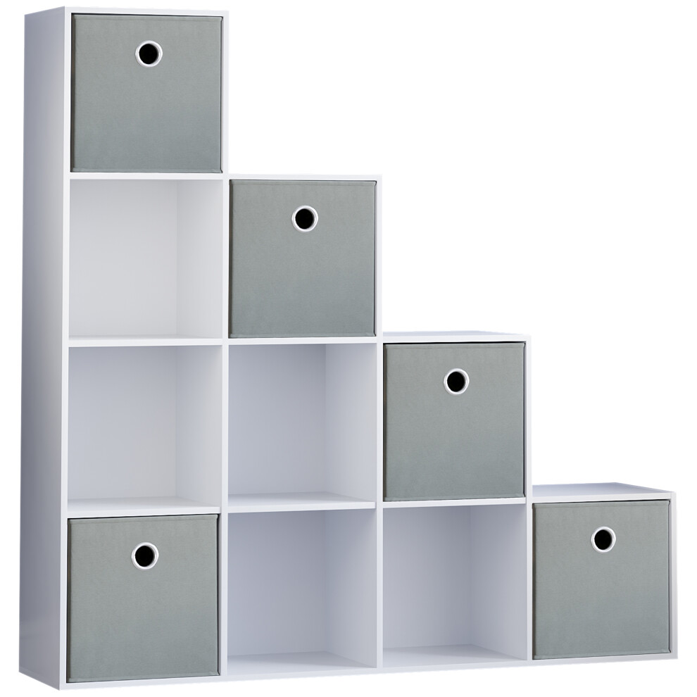 (White, Grey) Durham 10 Cube Staircase Shelf Drawer + 5 Baskets