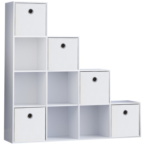Vida Designs (White, White) Durham 10 Cube Staircase Shelf Drawer + 5 Baskets