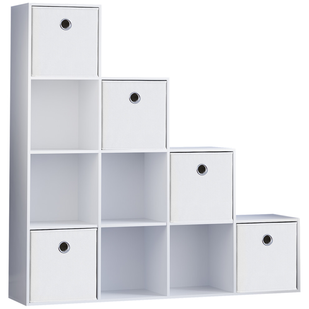 (White, White) Durham 10 Cube Staircase Shelf Drawer + 5 Baskets