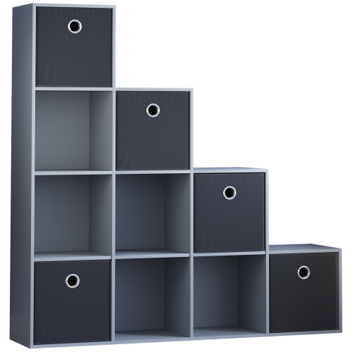 Vida Designs (Grey, Black) Durham 10 Cube Staircase Shelf Drawer + 5 Baskets