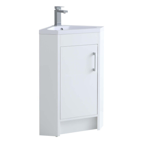 Bathroom Corner Vanity Unit & Sink Floorstanding Cabinet 635mm White