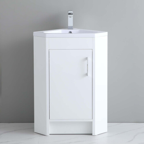 Bathroom Corner Vanity Unit & Sink Floorstanding Cabinet 635mm White 1