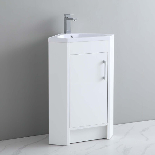Bathroom Corner Vanity Unit & Sink Floorstanding Cabinet 635mm White 2