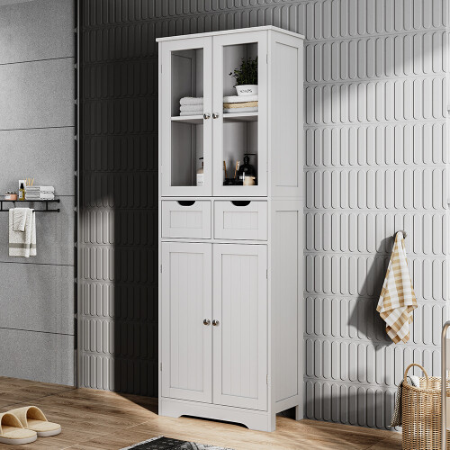 Living And Home Modern Tall Glass Door Cabinet 1