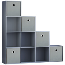 (Grey, Grey) Durham 10 Cube Staircase Shelf Drawer + 5 Baskets