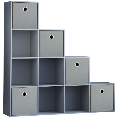 Vida Designs (Grey, Grey) Durham 10 Cube Staircase Shelf Drawer + 5 Baskets
