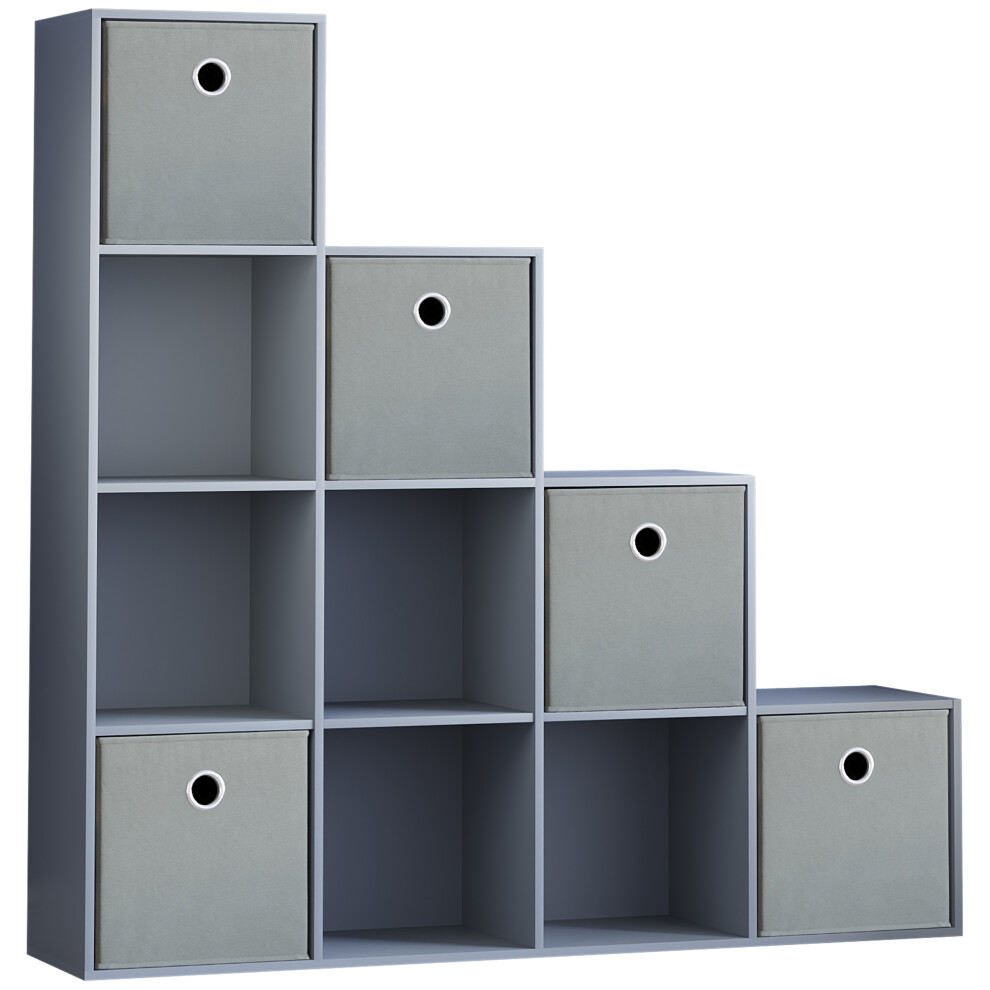 (Grey, Grey) Durham 10 Cube Staircase Shelf Drawer + 5 Baskets