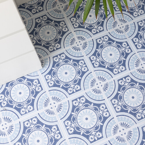 EZRA BLUE peel and stick vinyl floor tiles (30.48cm x 30.48cm)