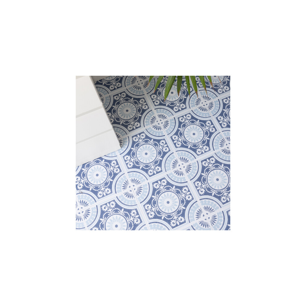 EZRA BLUE peel and stick vinyl floor tiles (30.48cm x 30.48cm)