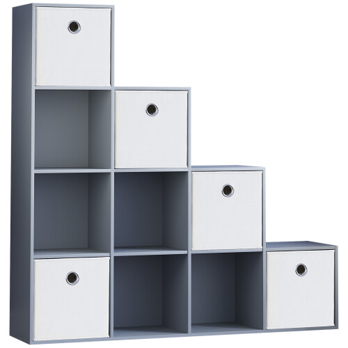 Vida Designs (Grey, White) Durham 10 Cube Staircase Shelf Drawer + 5 Baskets