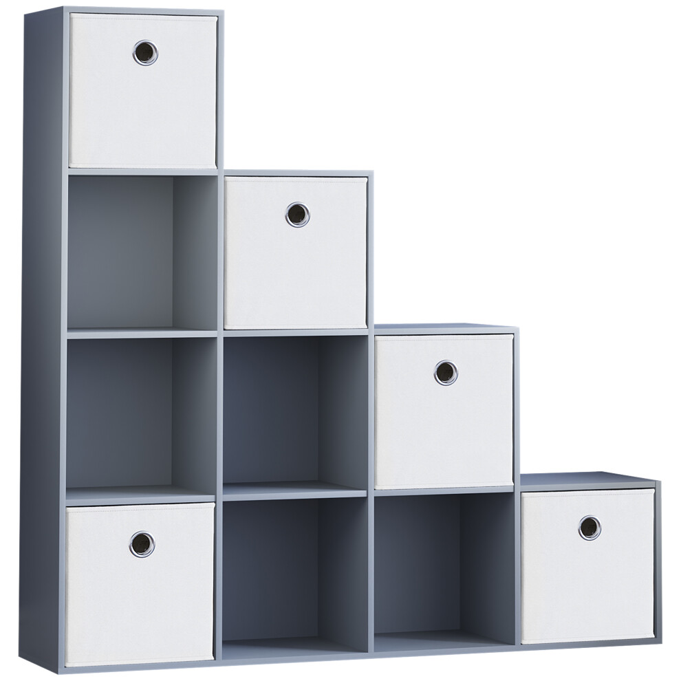 (Grey, White) Durham 10 Cube Staircase Shelf Drawer + 5 Baskets