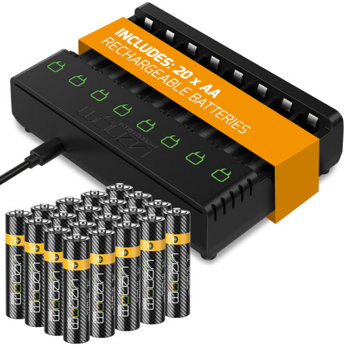Venom Rechargeable Battery Charging Dock plus 20 x AA Batteries