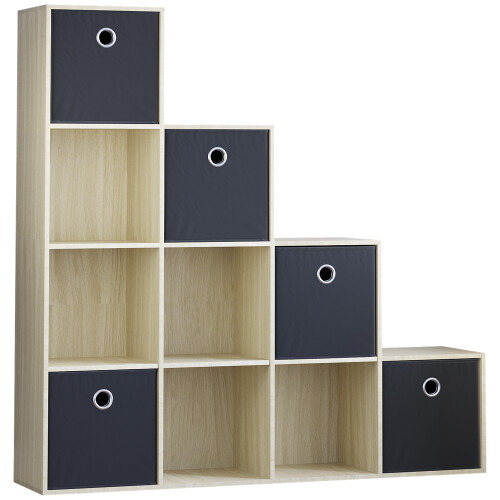 Vida Designs (Oak, Black) Durham 10 Cube Staircase Shelf Drawer + 5 Baskets