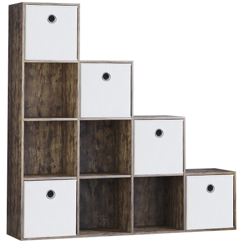 Vida Designs (Dark Wood, White) Durham 10 Cube Staircase Shelf Drawer + 5 Baskets