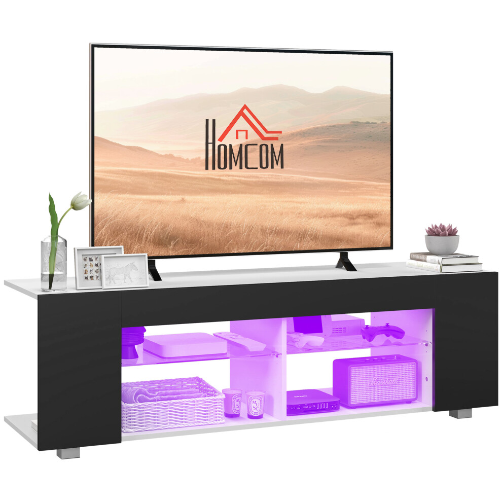 TV Stand Cabinet 145cm Modern TV Unit With Glass Shelf LED Light