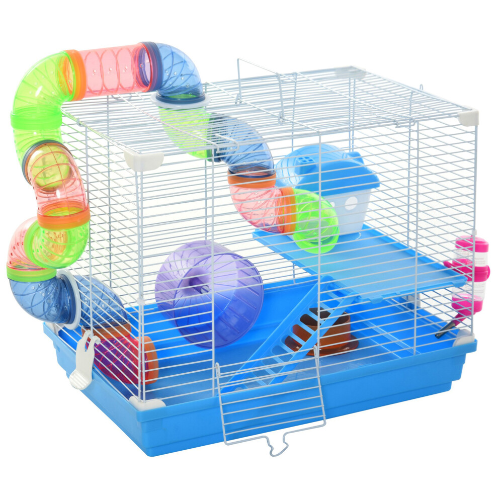 Pawhut Hamster Cage Carrier Small Animal House w/ Exercise Wheels Tunnel Tube