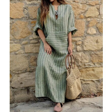 (Green, 5XL = 20) Plus Size Womens V Neck Maxi Long Dress Ladies Pocket Baggy Loose Kaftan Dress