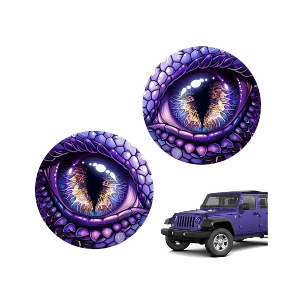 (Purple) Round Headlight Decals 3D Stereo Beast Eye Weather Resistant Reflective Car Window Bumper Decoration Stickers Purple 7322537715770
