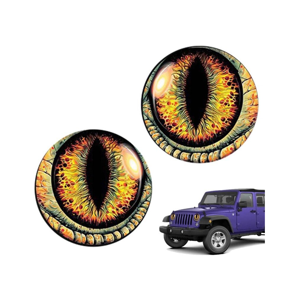 (Yellow) Round Headlight Decals 3D Stereo Beast Eye Weather Resistant Reflective Car Window Bumper Decoration Stickers Yellow 7322537715794